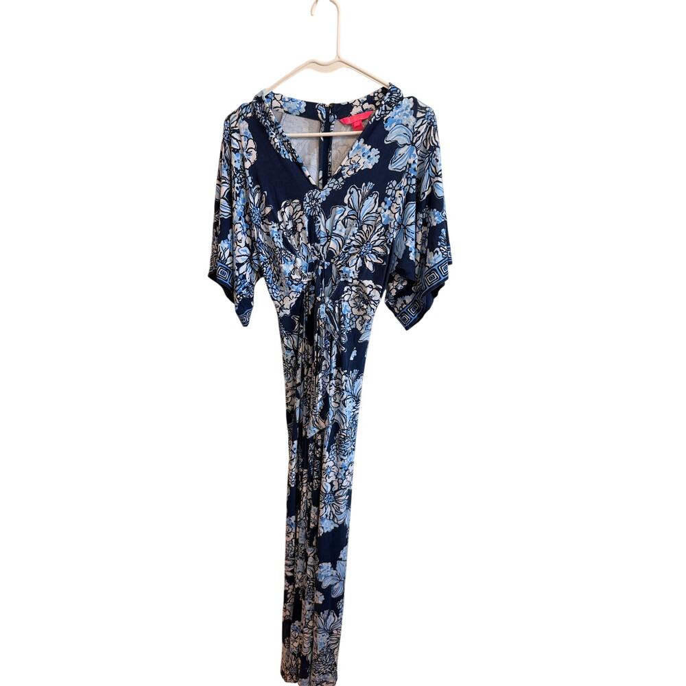 Lilly Pulitzer Wisteria Maxi Dress Bouquet All Day Low Tide Navy Sz 00 Blue Navy